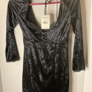 Free People Black Ruched Long Sleeve Bodycon Dress
